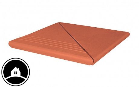 Клинкерная ступень угловая деленная венецианская рифленая King Klinker 01 Ruby red, 330*330*14 мм